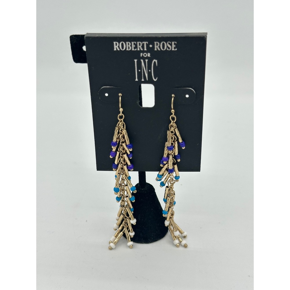 INC International Concepts Robert Rose Earrings Womens OS Blue Gold NEW Beaded